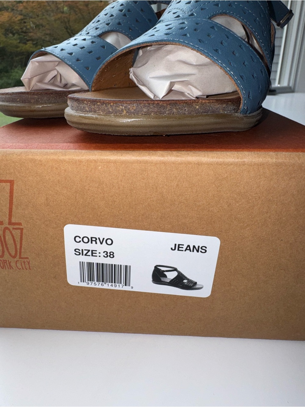 Miz Mooz Corvo Blue Perforated Leather Ankle-Strap Sandals EU 38 US 7.5-8 NIB - Picture 7 of 8